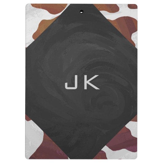 Kuh Braun-Weißes Monogramm Klemmbrett (Rückseite)