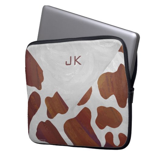 Kuh Braun-Weißes Monogramm Laptopschutzhülle (Vorderseite Links)