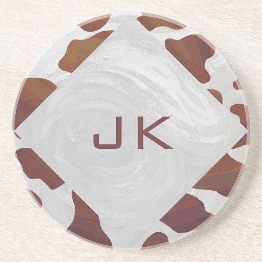 Kuh Braun-Weißes Monogramm Sandstein Untersetzer (Vorne)