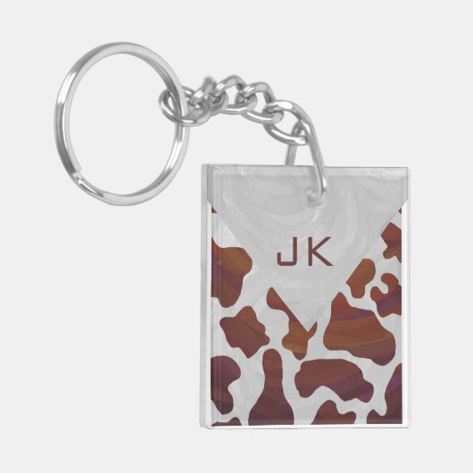 Kuh Braun-Weißes Monogramm Schlüsselanhänger (Vorderseite links)