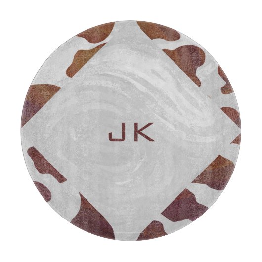 Kuh Braun-Weißes Monogramm Schneidebrett (Vorderseite)