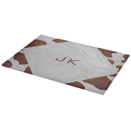 Kuh Braun-Weißes Monogramm Schneidebrett (Ecke)