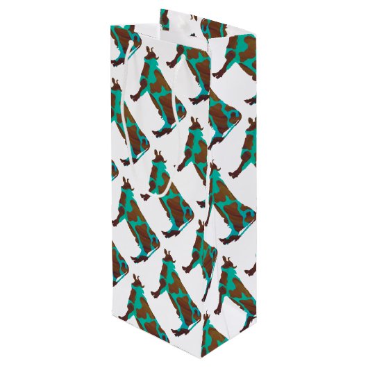 Kuh Brown und Aquamarine Silhouette Geschenktüte Für Weinflaschen (Rückseite Schrägansicht)
