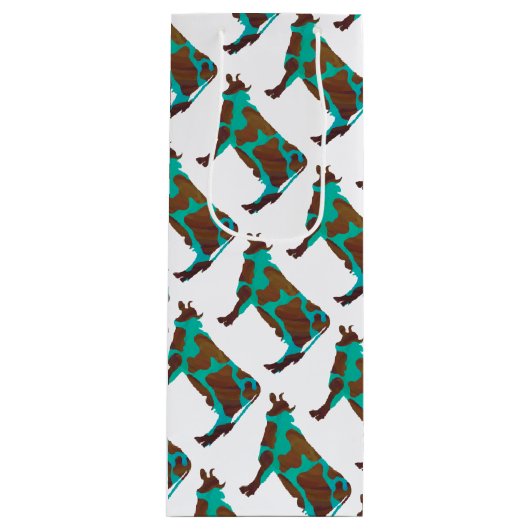 Kuh Brown und Aquamarine Silhouette Geschenktüte Für Weinflaschen (Vorderseite)