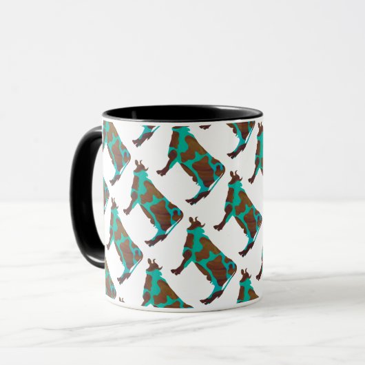 Kuh Brown und Aquamarine Silhouette Tasse (Vorderseite Links)
