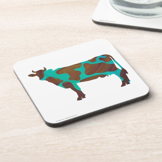 Kuh Brown und Aquamarine Silhouette Untersetzer (Linke Seite)