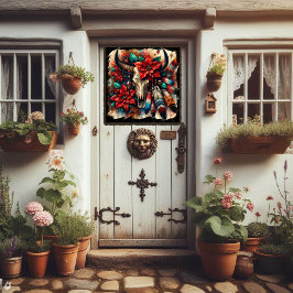 Kuh Bull Skull Feathers Poinsettias Südwesten Fensteraufkleber