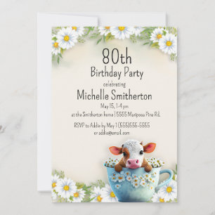 Kuh Daisy Bedeckte Teetasse 80. Geburtstag Einladung
