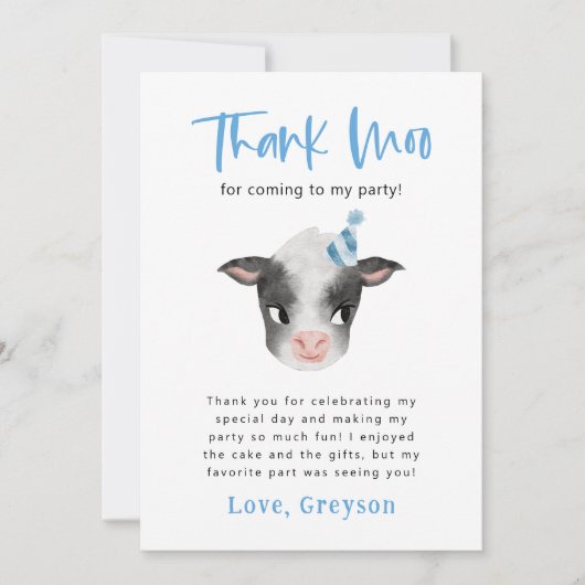 Kuh danke Moo Boy Birthday Party (Vorderseite)