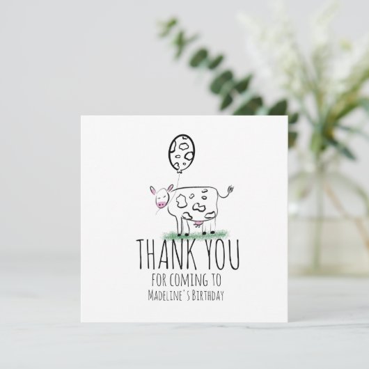 Kuh Doodle Farm Animal Birthday Party Danke (Stehend Vorderseite)