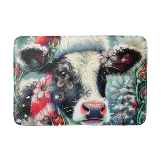 Kuh Dreaming der wärmeren Zeiten Aquamarin Rote Fl Badematte (Vorderseite)