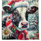 Kuh Dreaming der wärmeren Zeiten Aquamarin Rote Fl Duschvorhang (Vorderseite)