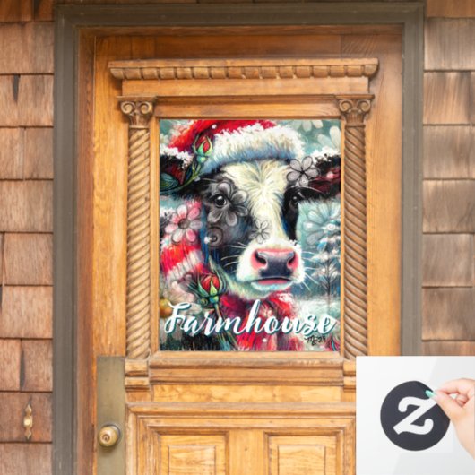 Kuh Dreaming der wärmeren Zeiten Aquamarin Rote Fl Fensteraufkleber (Haustür)