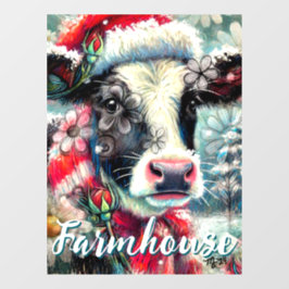 Kuh Dreaming der wärmeren Zeiten Aquamarin Rote Fl Fensteraufkleber