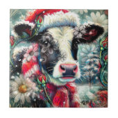 Kuh Dreaming der wärmeren Zeiten Aquamarin Rote Fl Fliese (Vorderseite)