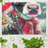 Kuh Dreaming der wärmeren Zeiten Aquamarin Rote Fl Geschirrtuch (Gefaltet)