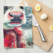 Kuh Dreaming der wärmeren Zeiten Aquamarin Rote Fl Geschirrtuch (Viertel Falte)