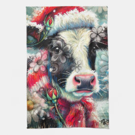 Kuh Dreaming der wärmeren Zeiten Aquamarin Rote Fl Geschirrtuch