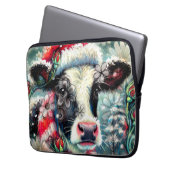 Kuh Dreaming der wärmeren Zeiten Aquamarin Rote Fl Laptopschutzhülle (Vorderseite Links)