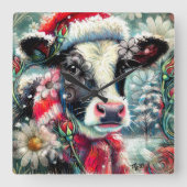 Kuh Dreaming der wärmeren Zeiten Aquamarin Rote Fl Quadratische Wanduhr (Vorderseite)