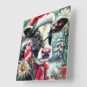 Kuh Dreaming der wärmeren Zeiten Aquamarin Rote Fl Quadratische Wanduhr (Winkel)