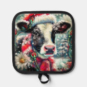 Kuh Dreaming der wärmeren Zeiten Aquamarin Rote Fl Topflappen (Vorderseite)