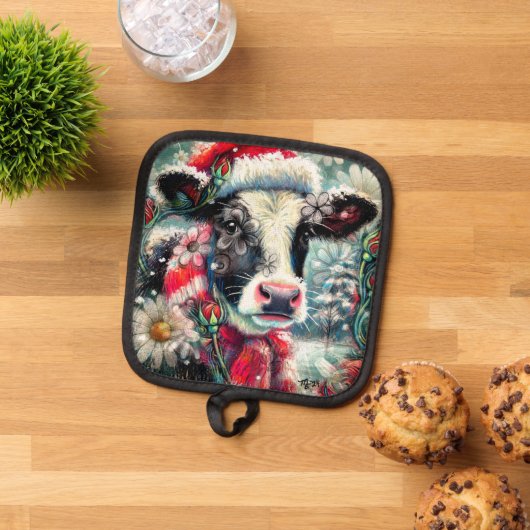 Kuh Dreaming der wärmeren Zeiten Aquamarin Rote Fl Topflappen (Oben Unten)