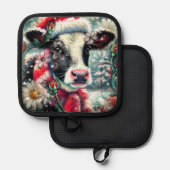 Kuh Dreaming der wärmeren Zeiten Aquamarin Rote Fl Topflappen (Vorderseite/Rückseite)