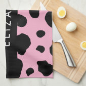 Kuh-Druck, Kuh-Spots, rosa Kuh, Ihr Name Geschirrtuch (Viertel Falte)