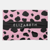 Kuh-Druck, Kuh-Spots, rosa Kuh, Ihr Name Geschirrtuch (Horizontal)