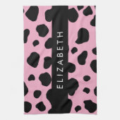 Kuh-Druck, Kuh-Spots, rosa Kuh, Ihr Name Geschirrtuch (Vertikal)