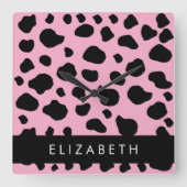 Kuh-Druck, Kuh-Spots, rosa Kuh, Ihr Name Quadratische Wanduhr (Vorderseite)