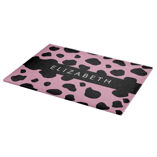 Kuh-Druck, Kuh-Spots, rosa Kuh, Ihr Name Schneidebrett (Ecke)