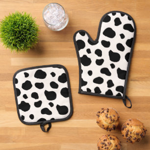Kuh-Druck, Kuhmuster, Kuh-Spots, schwarz-weiß Ofenhandschuh & Topflappen-Set