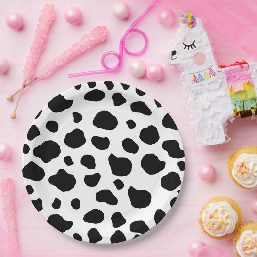 Kuh-Druck, Kuhmuster, Kuh-Spots, schwarz-weiß Pappteller (Party)