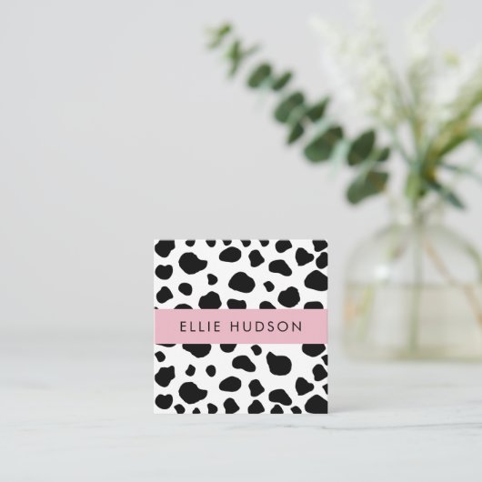 Kuh-Druck, Kuhmuster, Kuh-Spots, schwarz-weiß Quadratische Visitenkarte (Stehend Vorderseite)