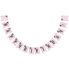 Kuh-Druck Rosa Gingham Happy Birthday-Banner Wimpelkette