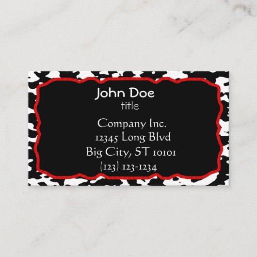 Kuh-Druck-rote Grenze Schwarzweiss Visitenkarte (Vorderseite)