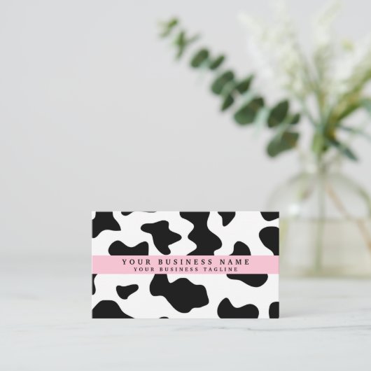Kuh drucken Schwarz und Weiß mit Rosa Visitenkarte (Stehend Vorderseite)