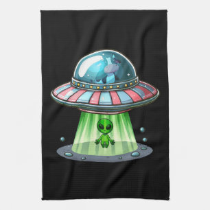 Kuh entführt Alien Geschirrtuch