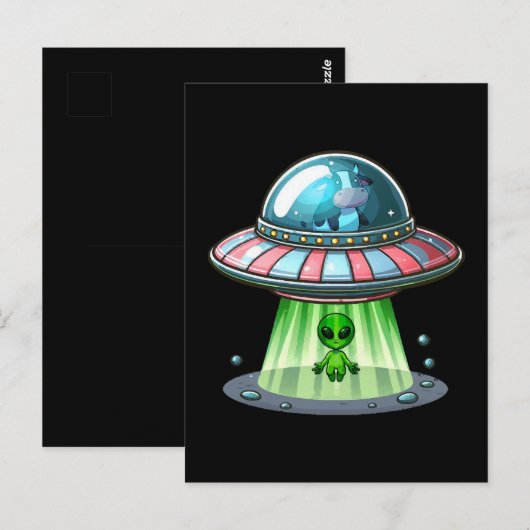 Kuh entführt Alien Postkarte (Vorne/Hinten)