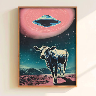 Kuh-Entführungsdruck Lustiger Kuhdruck UFO Mit Kuh Poster
