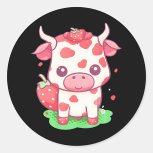 Kuh Erdbeere Niedlich Kawaii Pink Pastel Strawberr Runder Aufkleber