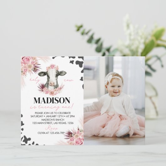 Kuh Erstgeburt Foto Einladung (Stehend Vorderseite)