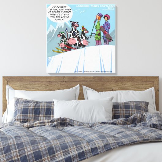Kuh Familienschnee Skifahren Funny Canvas Print Leinwanddruck (Insitu (Schlafzimmer))