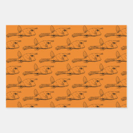 Kuh Fisch Wassertiere Muster Orange Red Lila Geschenkpapier Set