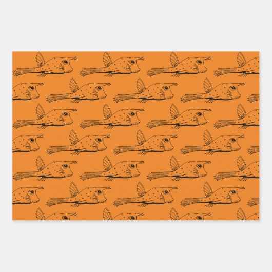 Kuh Fisch Wassertiere Muster Orange Red Lila Geschenkpapier Set (Vorderseite)