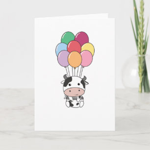 Kuh fliegt mit bunten Luftballons hoch Karte