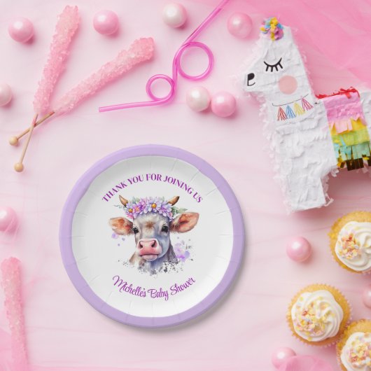 Kuh Floral Lila Baby Dusche Pappteller (Party)