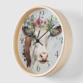 Kuh Floral Watercolor Uhr (Winkel)